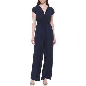 NWT Vince Camuto Twist-Front Wide-Leg Jumpsuit Navy